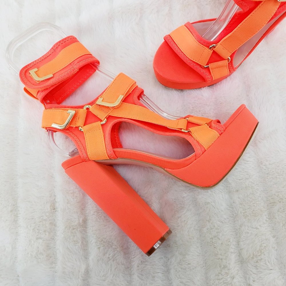 Neon Orange Harness Chunky Heel Platform Shoe